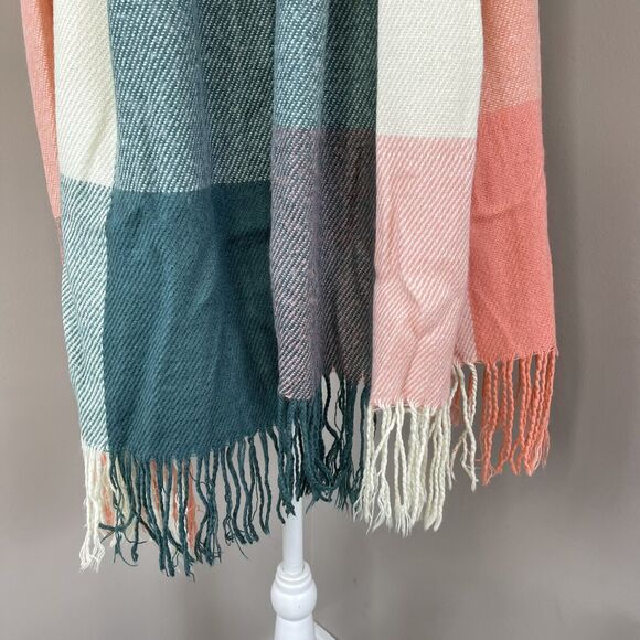 Unisex Multicolored Plaid Acrylic Fringe Scarf 70” x 24” Inches - Picture 16 of 16